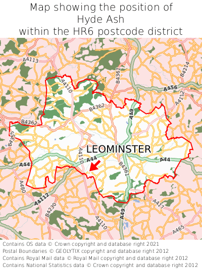 Map showing location of Hyde Ash within HR6