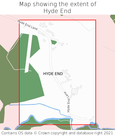 Map showing extent of Hyde End as bounding box