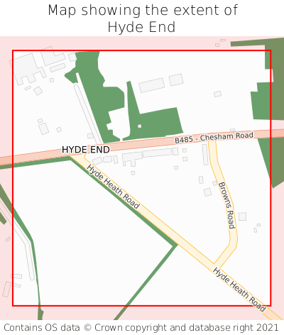 Map showing extent of Hyde End as bounding box