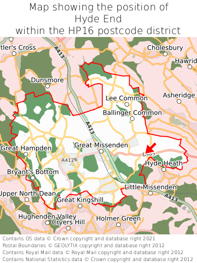 Map showing location of Hyde End within HP16
