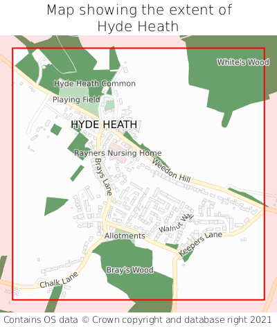 Map showing extent of Hyde Heath as bounding box