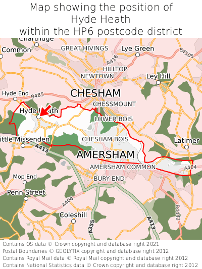 Map showing location of Hyde Heath within HP6
