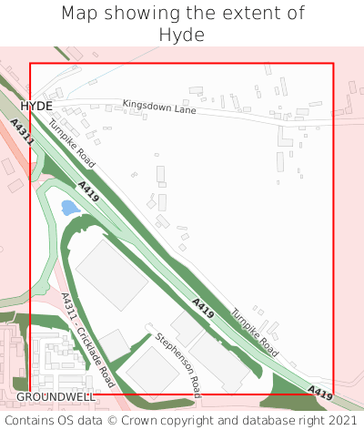Map showing extent of Hyde as bounding box