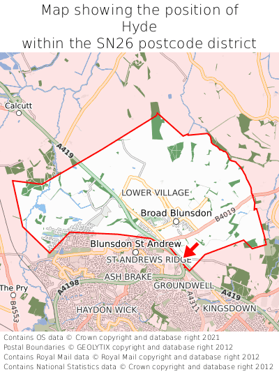 Map showing location of Hyde within SN26