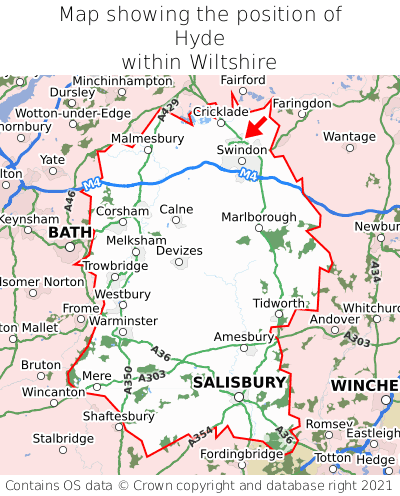 Map showing location of Hyde within Wiltshire