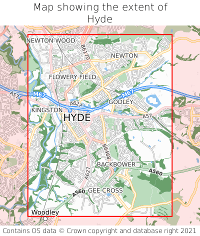 Map showing extent of Hyde as bounding box