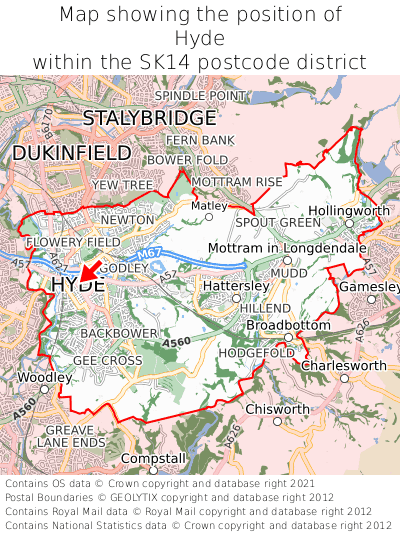 Map showing location of Hyde within SK14