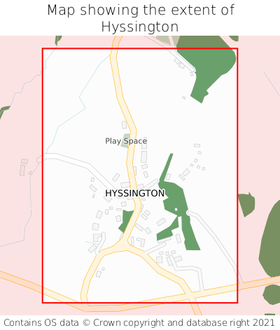 Map showing extent of Hyssington as bounding box