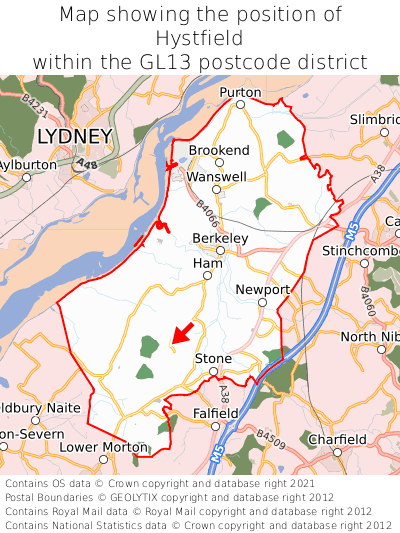 Map showing location of Hystfield within GL13