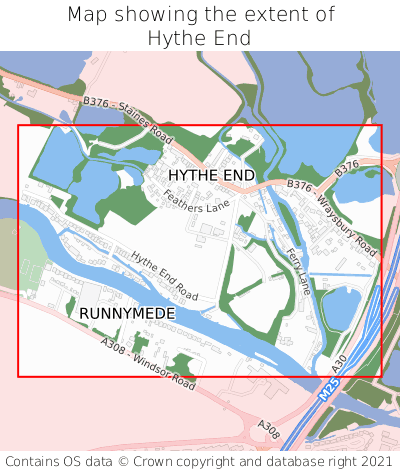 Map showing extent of Hythe End as bounding box