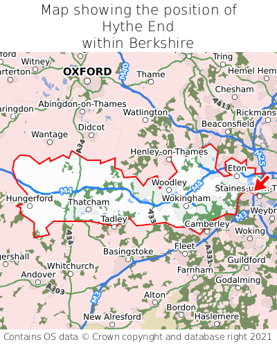 Map showing location of Hythe End within Berkshire