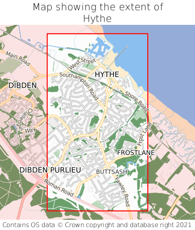 Map showing extent of Hythe as bounding box