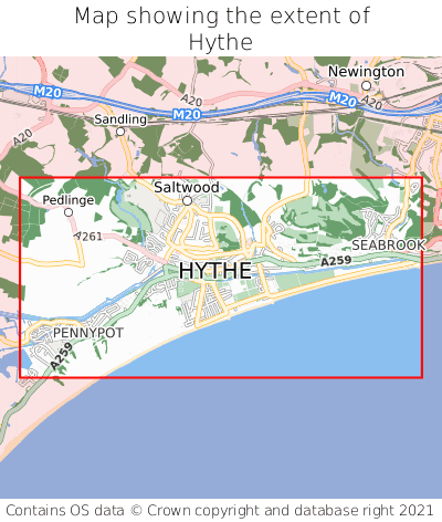 Map showing extent of Hythe as bounding box