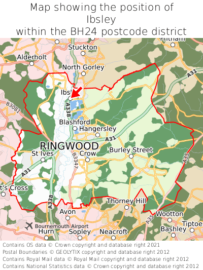 Map showing location of Ibsley within BH24