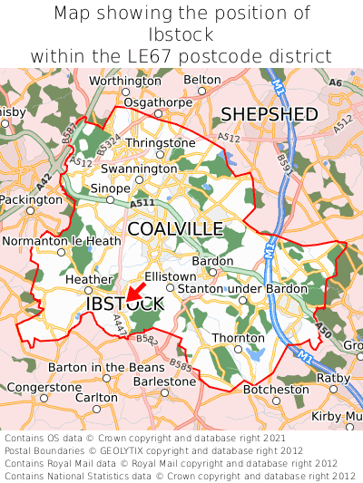 Map showing location of Ibstock within LE67