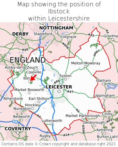 Map showing location of Ibstock within Leicestershire