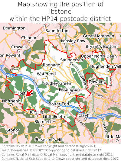 Map showing location of Ibstone within HP14