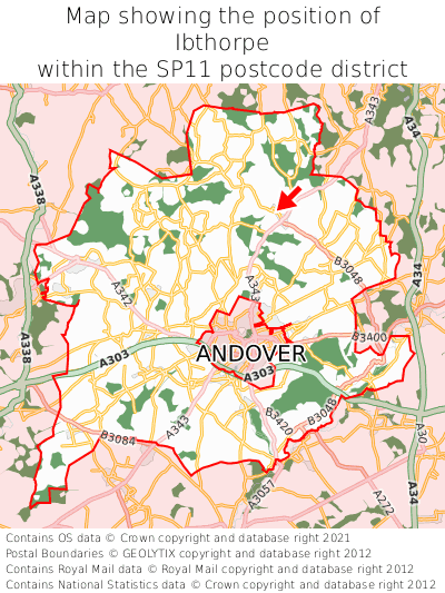 Map showing location of Ibthorpe within SP11