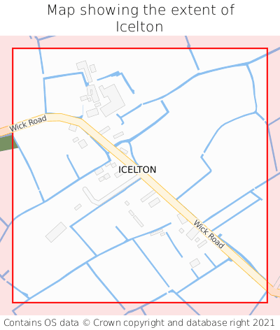 Map showing extent of Icelton as bounding box