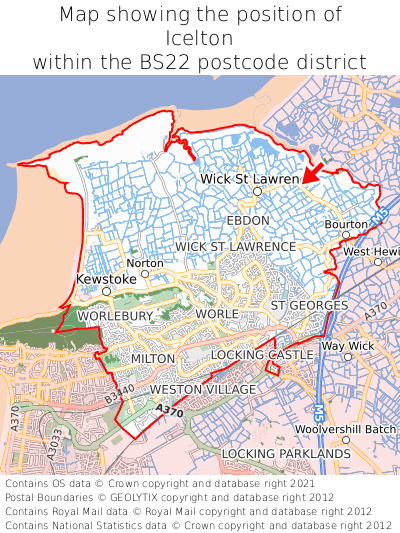 Map showing location of Icelton within BS22