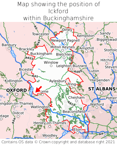 Map showing location of Ickford within Buckinghamshire