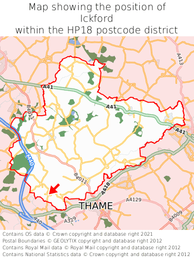 Map showing location of Ickford within HP18