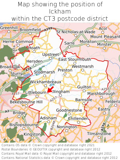 Map showing location of Ickham within CT3