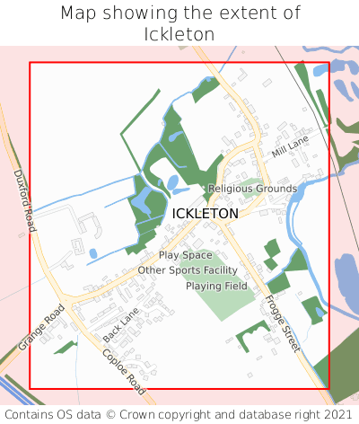 Map showing extent of Ickleton as bounding box