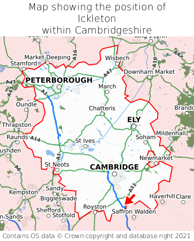 Map showing location of Ickleton within Cambridgeshire