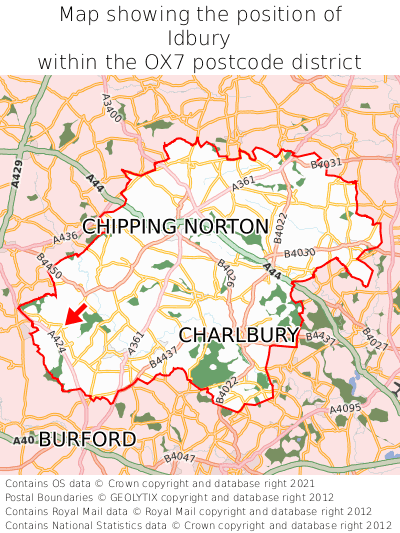 Map showing location of Idbury within OX7