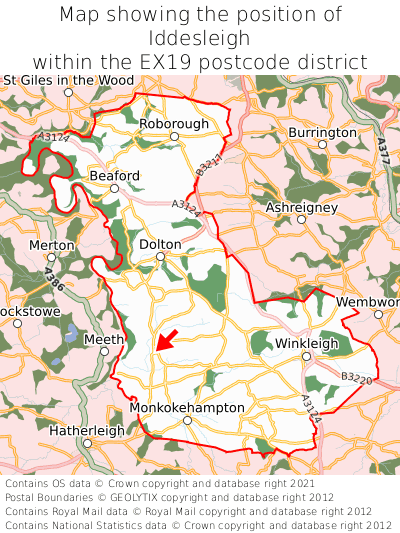 Map showing location of Iddesleigh within EX19