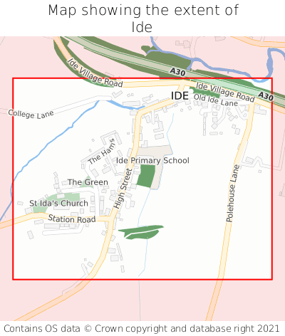 Map showing extent of Ide as bounding box