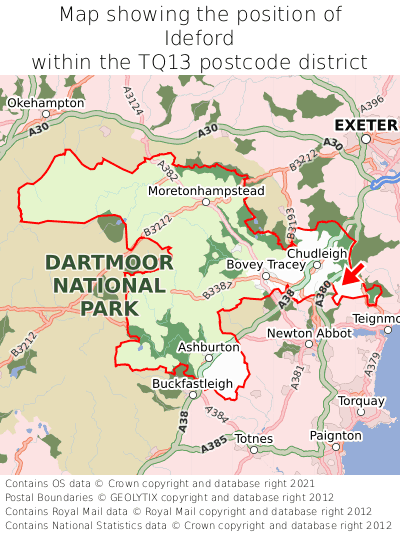 Map showing location of Ideford within TQ13