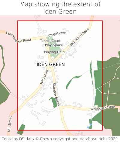 Map showing extent of Iden Green as bounding box