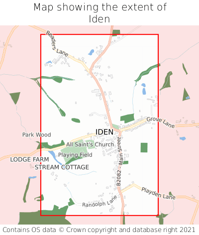 Map showing extent of Iden as bounding box