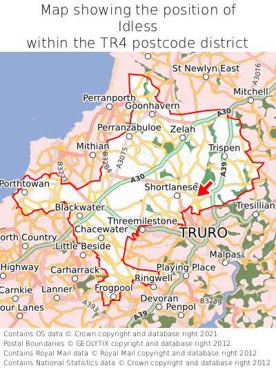 Map showing location of Idless within TR4