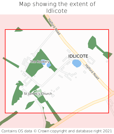 Map showing extent of Idlicote as bounding box