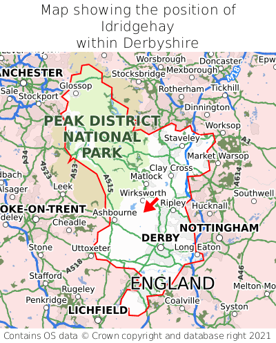 Map showing location of Idridgehay within Derbyshire