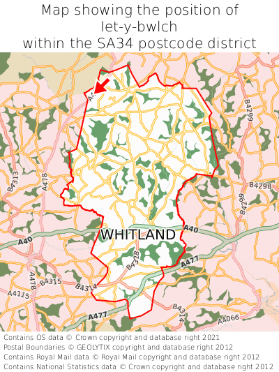 Map showing location of Iet-y-bwlch within SA34