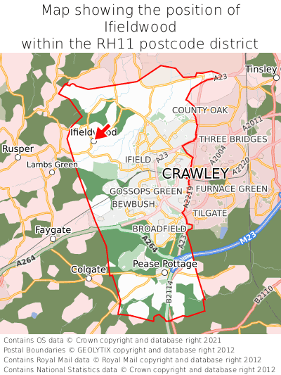 Map showing location of Ifieldwood within RH11