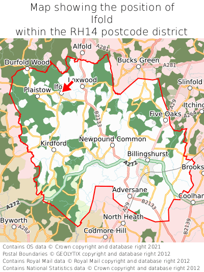 Map showing location of Ifold within RH14
