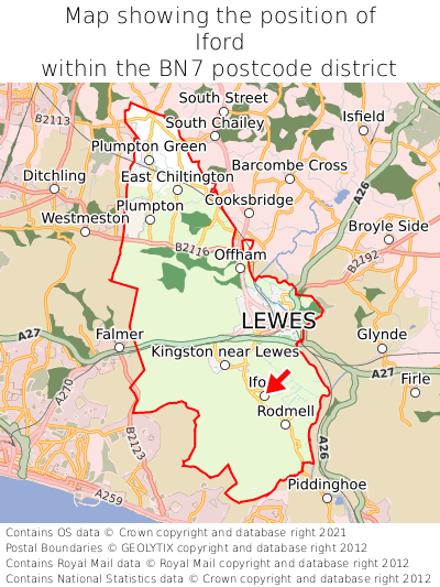 Map showing location of Iford within BN7