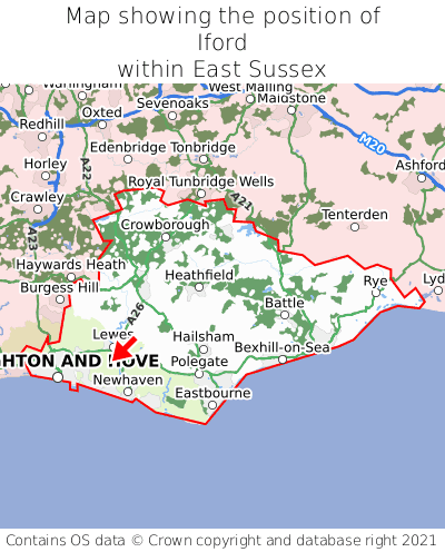 Map showing location of Iford within East Sussex