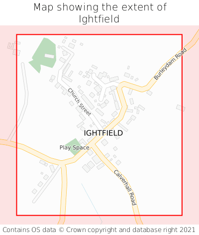 Map showing extent of Ightfield as bounding box