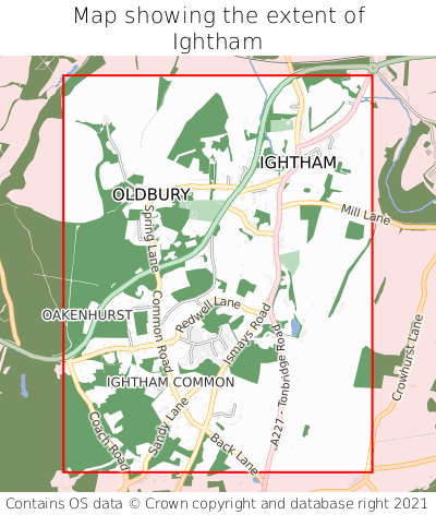 Map showing extent of Ightham as bounding box