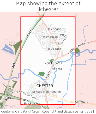 Map showing extent of Ilchester as bounding box