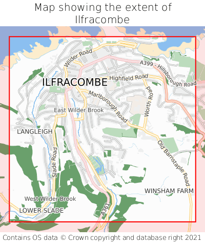 Map showing extent of Ilfracombe as bounding box