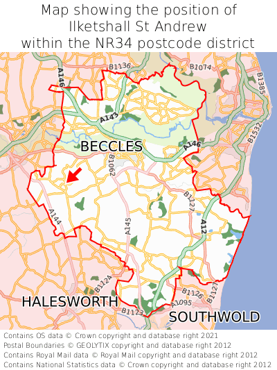 Map showing location of Ilketshall St Andrew within NR34
