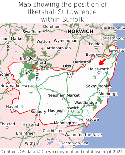 Map showing location of Ilketshall St Lawrence within Suffolk
