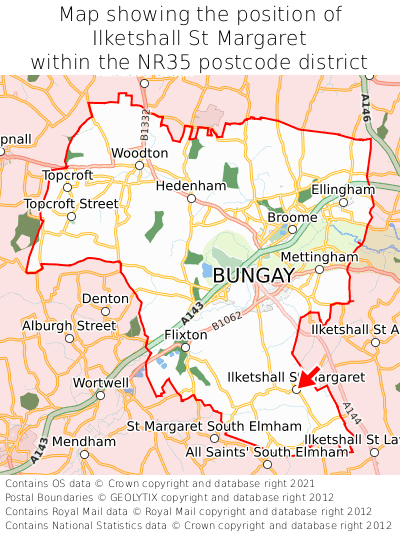 Map showing location of Ilketshall St Margaret within NR35